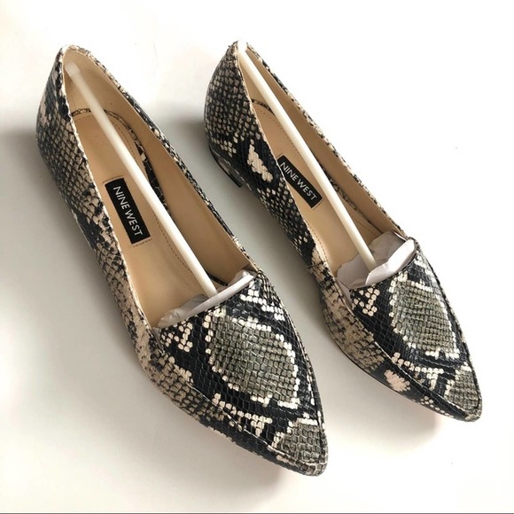 Nine West Shoes - Nine West Leather Snakeskin Point Toe Flats